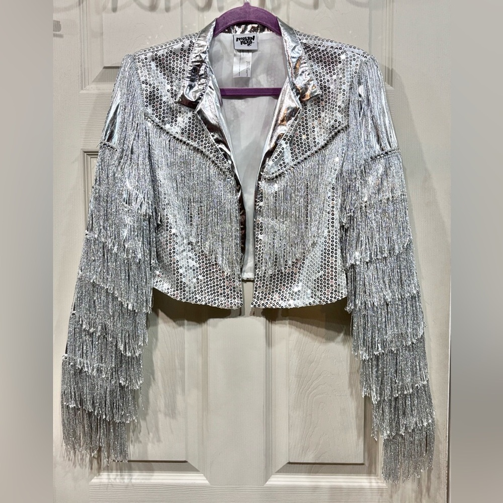 Cropped Fringe & Rhinestone Jacket
